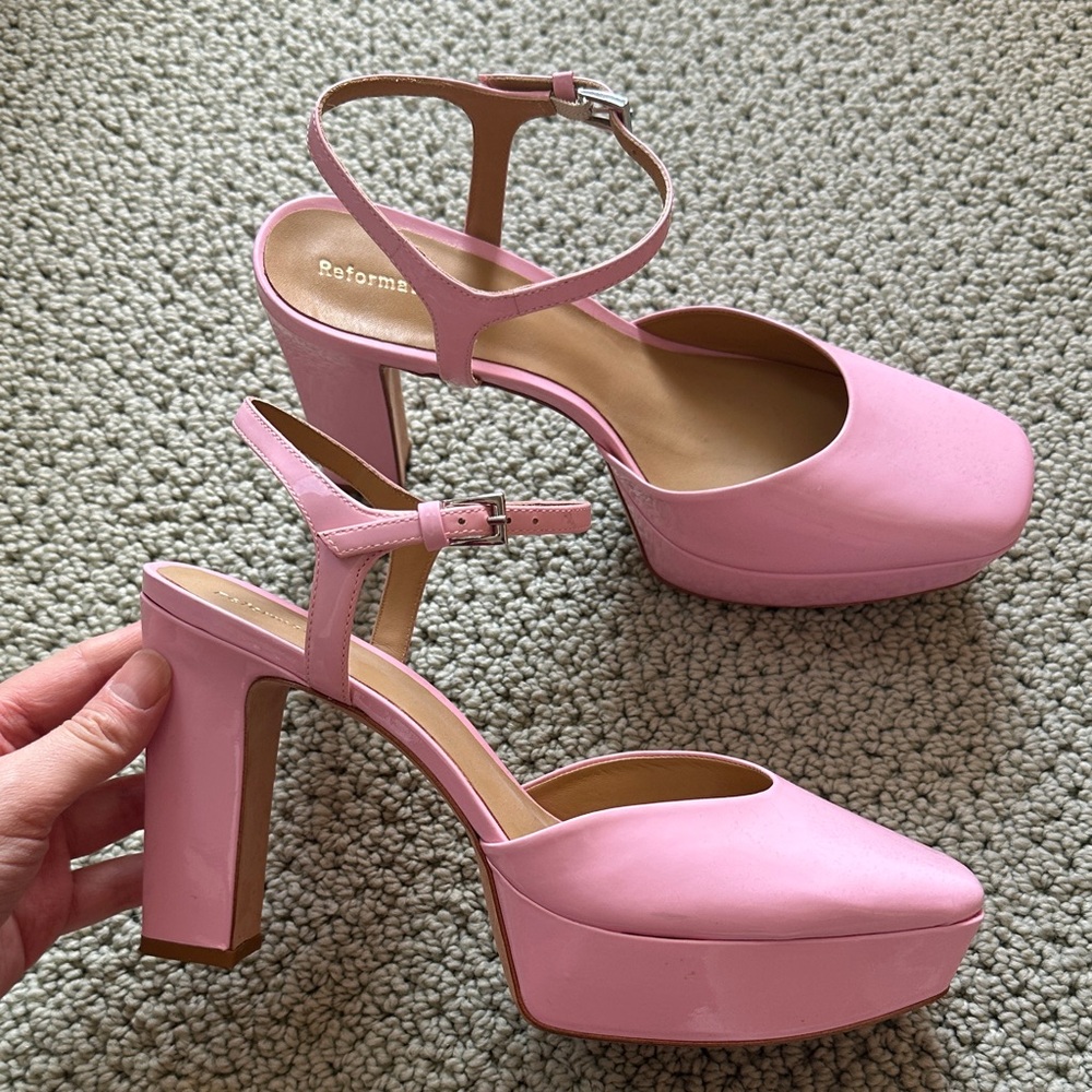 Reformation barbiecore bubblegum pink pastel platform high heels 8.5